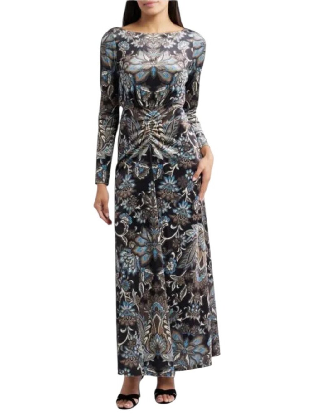 Julia Jordan Paisley Floral Velvet Gown Size 12 Black Multi